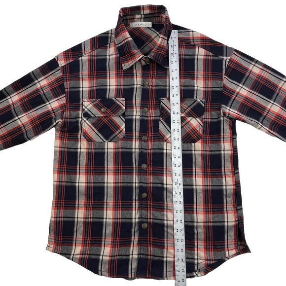 MNML Plaid Flannel Shirt Mens Small Double Pockets Button Up Outdoor Stretch - Picture 12 of 13